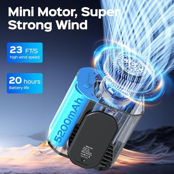 10000PRM Portable Waist Clip Fan, up to 20Hrs Mini Personal Rechargeable, Belt F - Picture 4 of 8